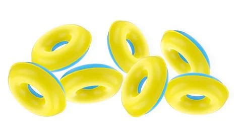 Set of inflatable swim rings floating, glossy style, isolated on white backgr Stock-Illustration