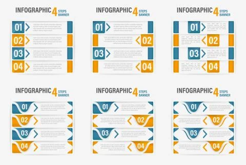 Set of Info-graphic four steps vector horizontal banner. Stock Illustration