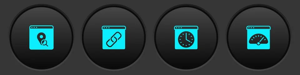 Set Infographic of city map, Browser window, and Digital speed meter icon Stock Illustration