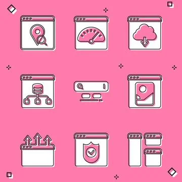 Set Infographic of city map, Digital speed meter, Cloud download, Server, D.. 스톡 일러스트