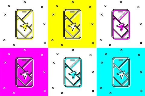Set Infographic of city map navigation icon isolated on color background. Mobile Illustrazione stock