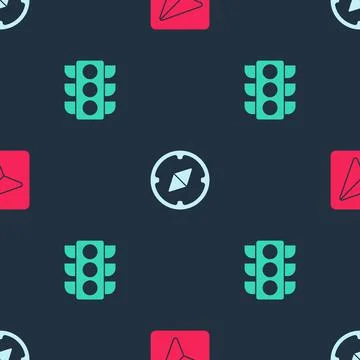 Set Infographic of city map navigation, Compass and Traffic light on seamless Illustrazione stock