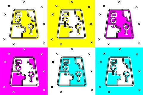 Set Infographic of city map navigation icon isolated on color background. Mobile Illustrazione stock