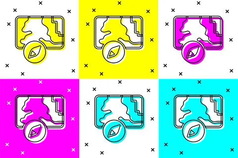 Set Infographic of city map navigation icon isolated on color background. Mobile Illustrazione stock