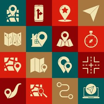 Set Infographic of city map navigation, Road traffic sign, Compass, Map pointer Stock Illustration