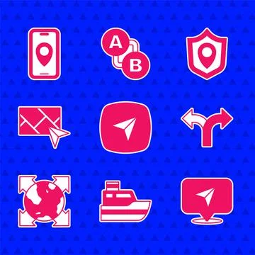 Set Infographic of city map navigation, Ship line path, Road traffic sign, World Stock Illustration
