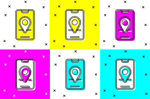 Set Infographic of city map navigation icon isolated on color background. Mobile Illustrazione stock