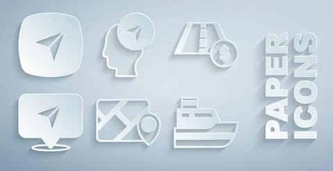 Set Infographic of city map navigation, Toll road traffic sign, Ship line path Stock Illustration
