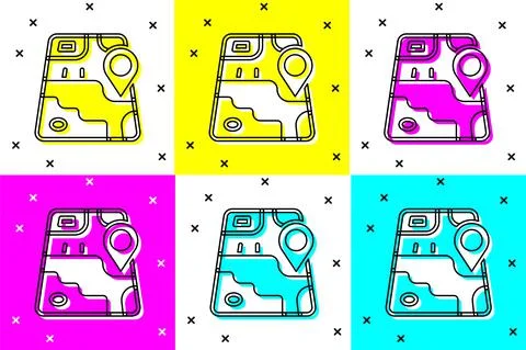Set Infographic of city map navigation icon isolated on color background. Mobile Illustrazione stock