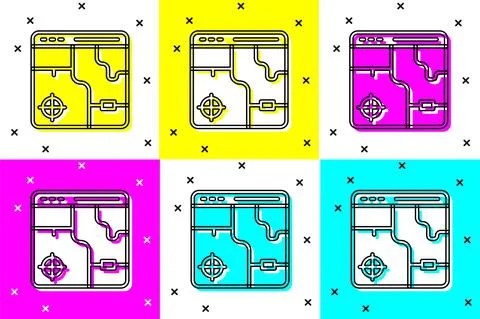 Set Infographic of city map navigation icon isolated on color background. Mobile Illustrazione stock