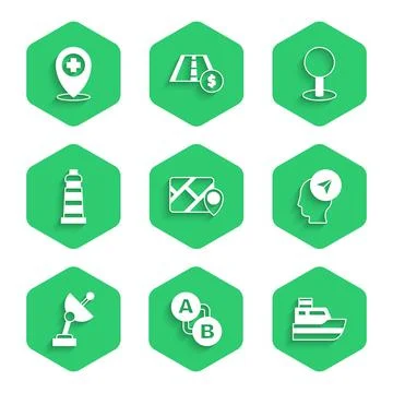 Set Infographic of city map navigation, Route location, Ship line path, Location Stock Illustration