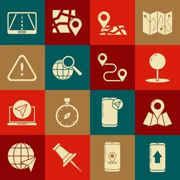 Set Infographic of city map navigation, Folded with location marker, Push p.. Stock Illustration