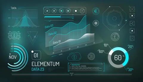 Set of infographic elements about cryptocurrency and financial data management. Stock Illustration