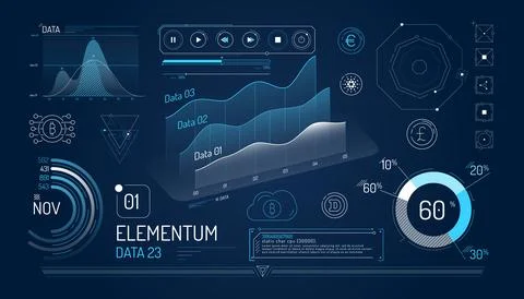 Set of infographic elements about cryptocurrency and financial data management. 库存插图