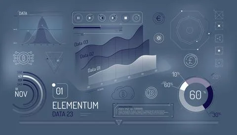 Set of infographic elements about cryptocurrency and financial data management. Illustrazione stock