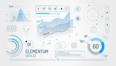 Set of infographic elements about cryptocurrency and financial data management. Stock Illustration
