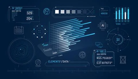 Set of infographic elements about data exchange and geolocation. Illustrazione stock