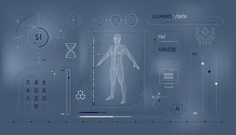 Set of infographic elements about DNA research and digital technologies. Stock Illustration