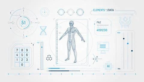 Set of infographic elements about DNA research and digital technologies. Illustrazione stock