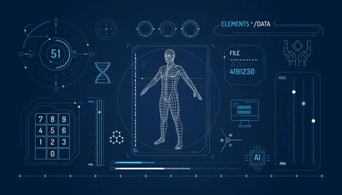 Set of infographic elements about DNA research and digital technologies. Stock Illustration