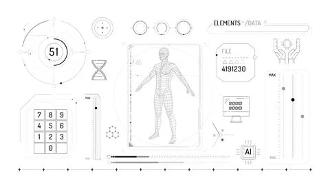 Set of infographic elements about DNA research and digital technologies. Stock Illustration