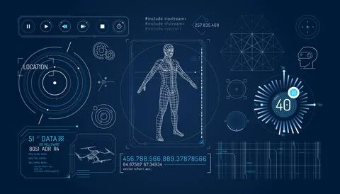 Set of infographic elements about drone control and augmented reality. 스톡 일러스트