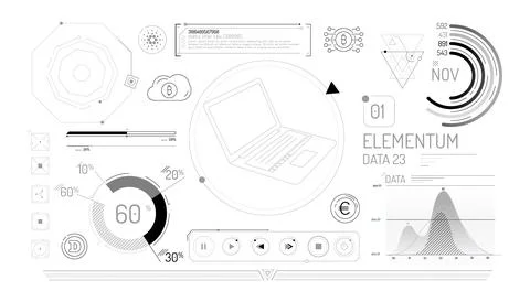 Set of infographic elements about financial technology and cryptocurrencies. Illustrazione stock