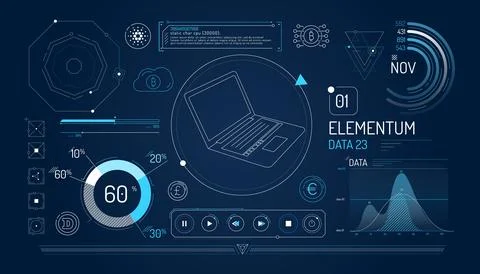 Set of infographic elements about financial technology and cryptocurrencies. Illustrazione stock
