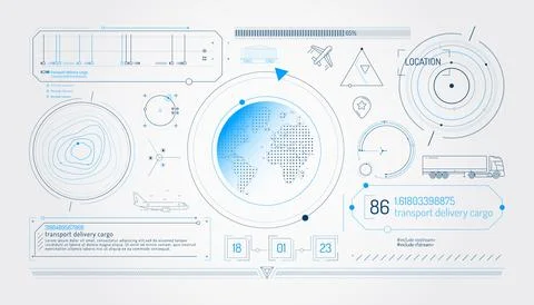 Set of infographic elements about geolocation and transportation tracking. 스톡 일러스트