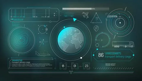 Set of infographic elements about geolocation and transportation tracking. Illustrazione stock