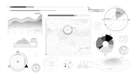 Set of infographic elements about geolocation and cargo transportation. イラスト素材