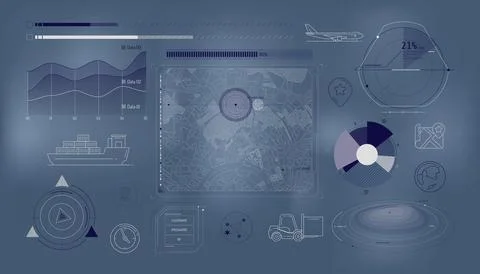 Set of infographic elements about geolocation and cargo transportation. 스톡 일러스트