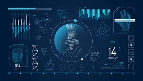Set of infographic elements about microscopy and biomedical research. Illustrazione stock