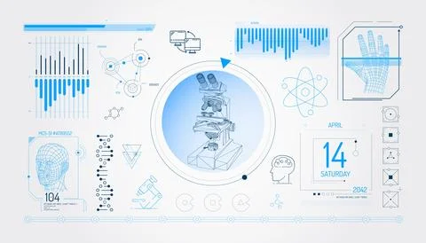 Set of infographic elements about microscopy and biomedical research. Stock Illustration