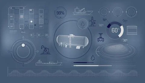 Set of infographic elements about oil storage and transportation. Stock Illustration
