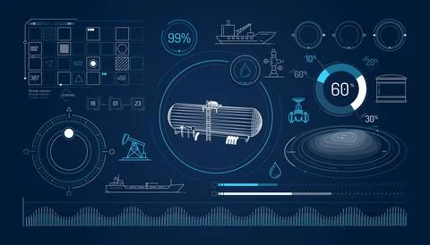 Set of infographic elements about oil storage and transportation. Stock Illustration