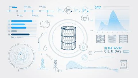 Set of infographic elements about oil exploration and production. Illustrazione stock