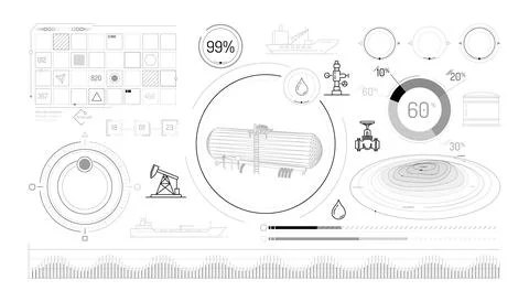 Set of infographic elements about oil storage and transportation. Stockillustratie