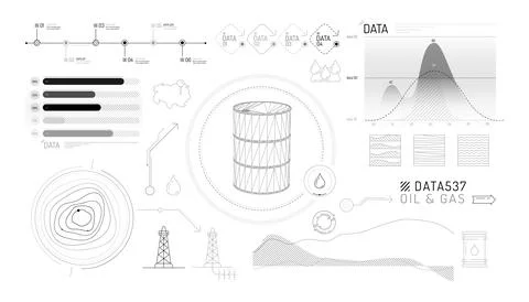 Set of infographic elements about oil exploration and production. Illustrazione stock