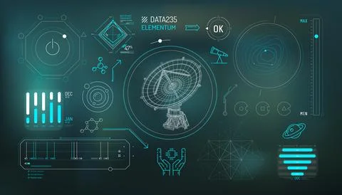 Set of infographic elements about radio astronomy and space observation. イラスト素材