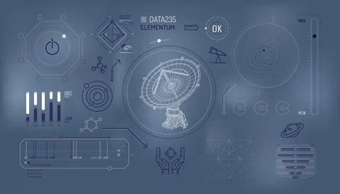 Set of infographic elements about radio astronomy and space observation. イラスト素材