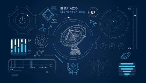 Set of infographic elements about radio astronomy and space observation. イラスト素材