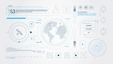 Set of infographic elements about satellite and data input. Stock Illustration