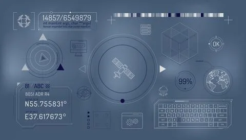 Set of infographic elements about satellite and quadcopter data protection. Stock Illustration