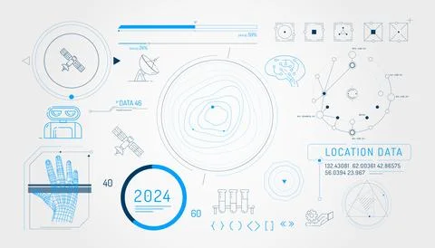 Set of infographic elements about satellite internet and AI. 스톡 일러스트