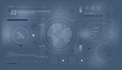 Set of infographic elements about satellite and data input. Stock Illustration
