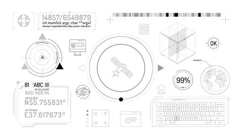 Set of infographic elements about satellite and quadcopter data protection. Stock Illustration