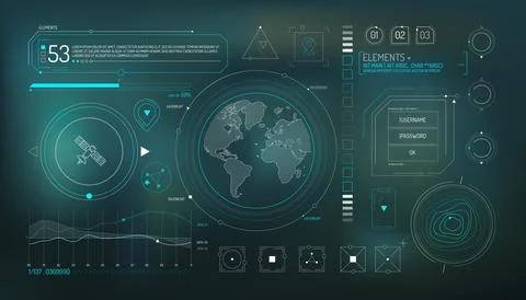 Set of infographic elements about satellite and data input. Stock Illustration