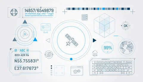 Set of infographic elements about satellite and quadcopter data protection. 스톡 일러스트