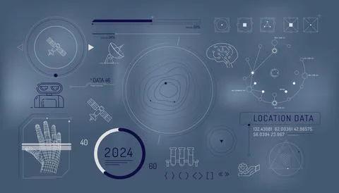 Set of infographic elements about satellite internet and AI. 스톡 일러스트